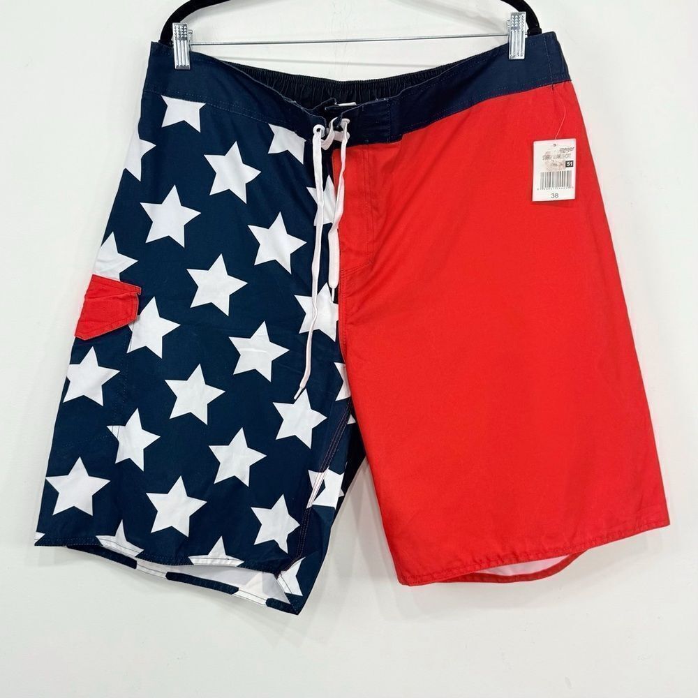 Meijer Red White Blue Starry Unlined Patriotic Board Americana Swim Shorts